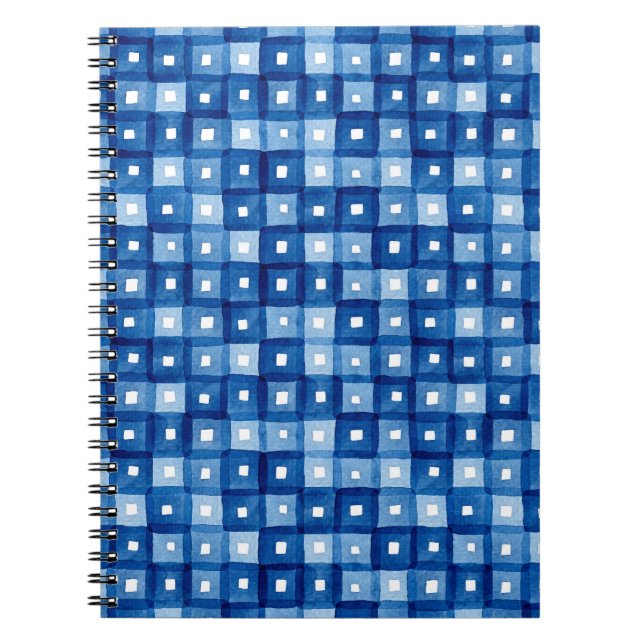 Blue Squares, Watercolor Seamless Mosaic. Notebook (Front)