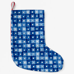 Blue Squares, Watercolor Seamless Mosaic. Small Christmas Stocking