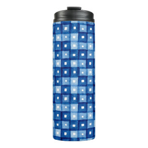Blue Squares, Watercolor Seamless Mosaic. Thermal Tumbler