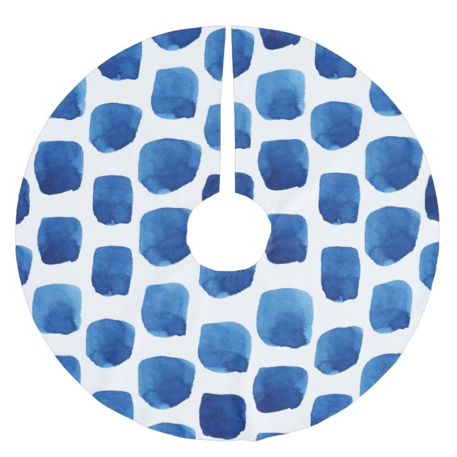 Blue squares, watercolor seamless pattern. brushed polyester tree skirt (Front)