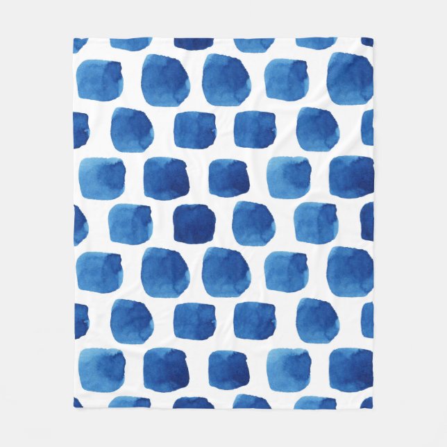 Blue squares, watercolor seamless pattern. fleece blanket (Front)