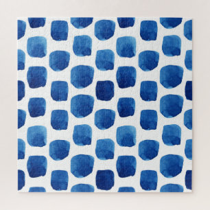 Blue squares, watercolor seamless pattern. jigsaw puzzle