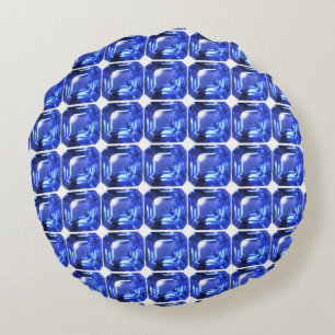 Blue Squarish Pattern Round Cushion