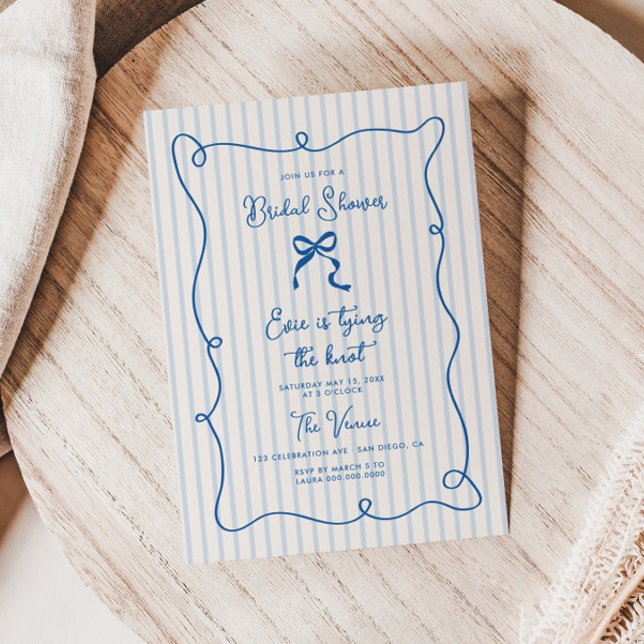 Blue Squiggle Frame Bow Bridal Shower Invitation (Creator Uploaded)