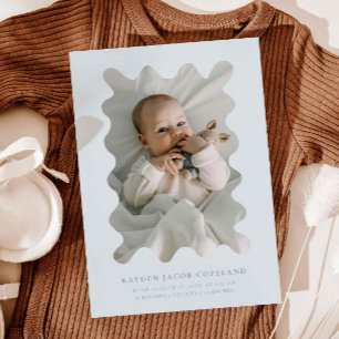 Blue Squiggly Frame Birth Announcement Photo