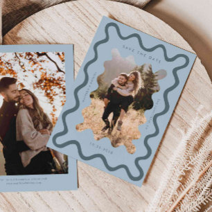 Blue Squiggly Wavy Frame Wedding Save The Date