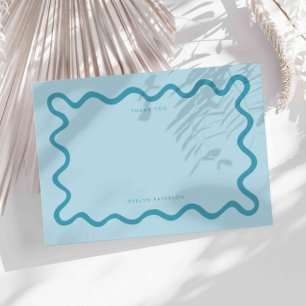 Blue Squiggly Wavy Line Thank You Card