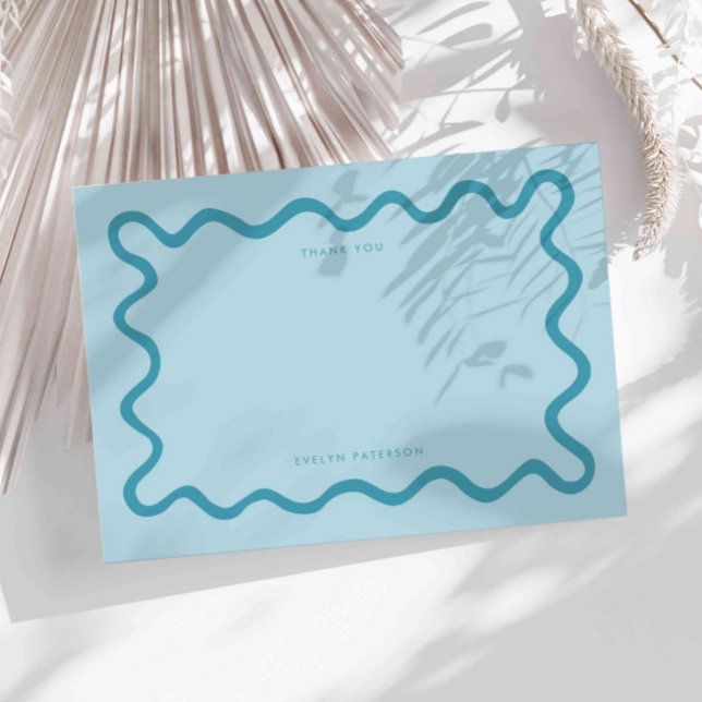 Blue Squiggly Wavy Line Thank You Card (Creator Uploaded)