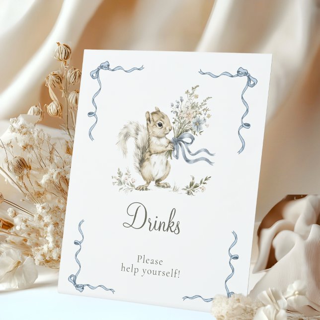 Blue Squirrel Baby Shower Drinks Sign Boy Woodland (Creator Uploaded)
