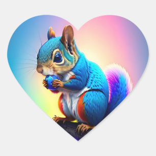 Blue Squirrel Eating A Fruit-323232 Heart Sticker