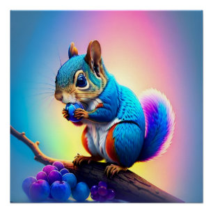 Blue Squirrel Eating A Fruit-323232 Poster