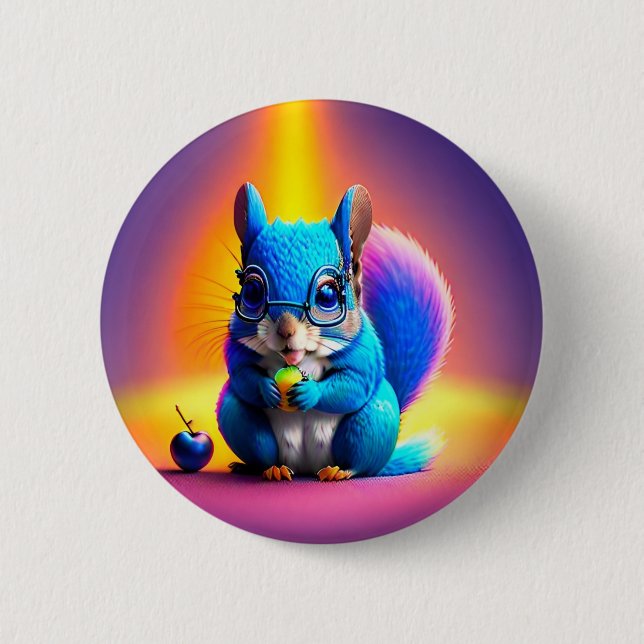 Blue Squirrel Eating A Fruit  6 Cm Round Badge (Front)