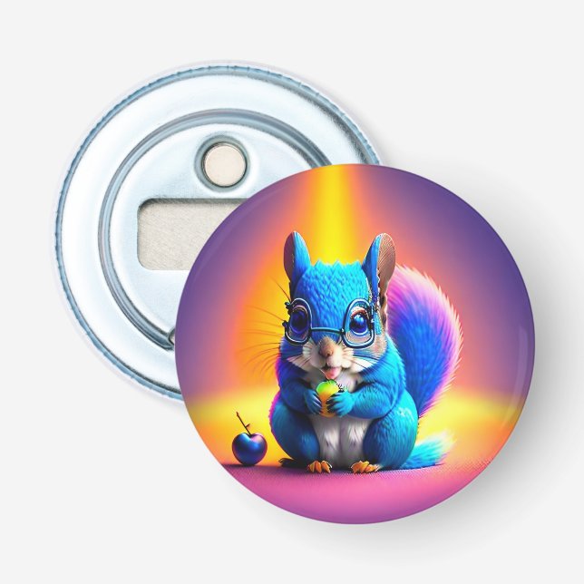 Blue Squirrel Eating A Fruit  Bottle Opener (Front)