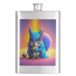 Blue Squirrel Eating A Fruit  Hip Flask