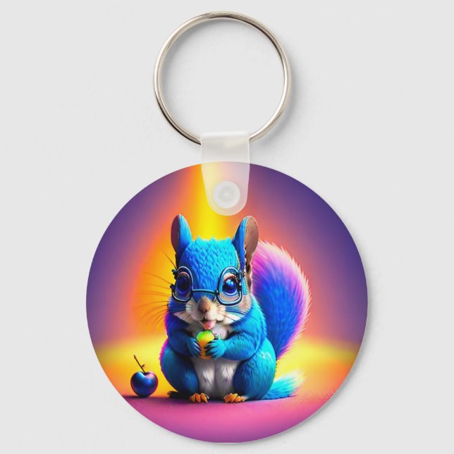 Blue Squirrel Eating A Fruit  Key Ring (Front)