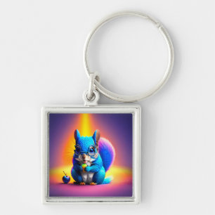 Blue Squirrel Eating A Fruit  Key Ring