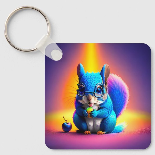Blue Squirrel Eating A Fruit  Key Ring (Front)