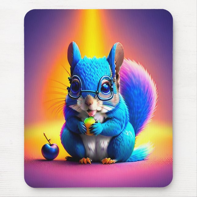 Blue Squirrel Eating A Fruit  Mouse Mat (Front)