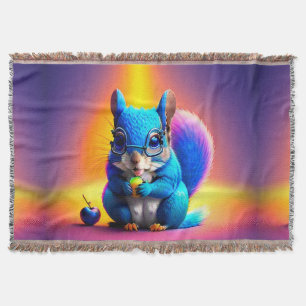 Blue Squirrel Eating A Fruit  Throw Blanket