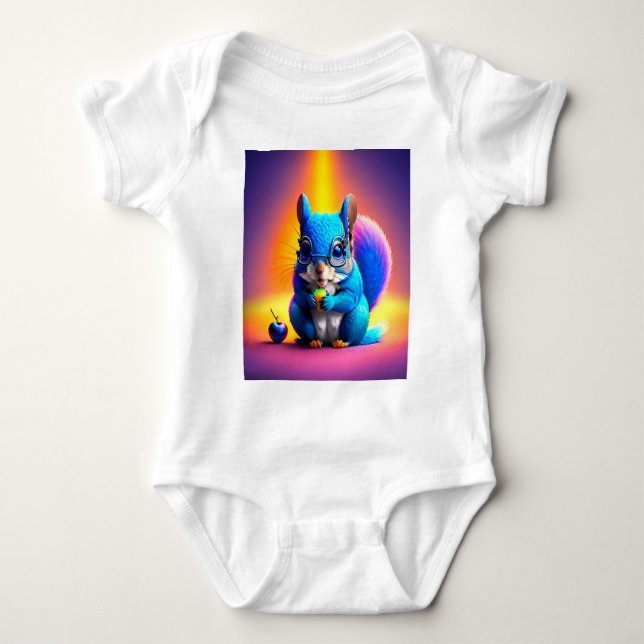 Blue Squirrel Eating A Fruits-00000 Baby Bodysuit (Front)