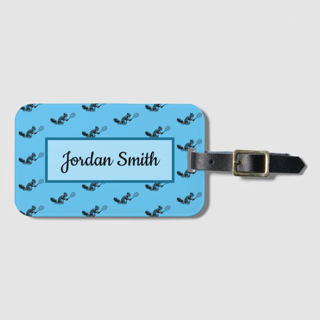 Blue Squirrel Tennis Pattern Luggage Tag (Front Horizontal)