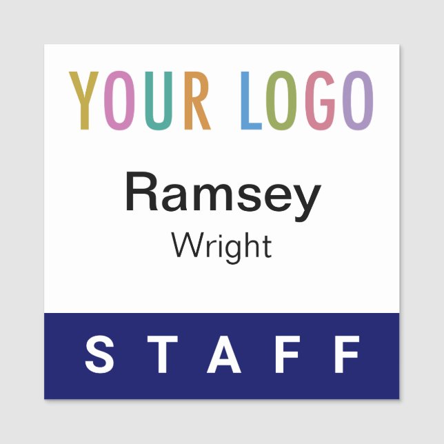Blue Staff Name Tag Company Logo Pin or Magnetic (Front)