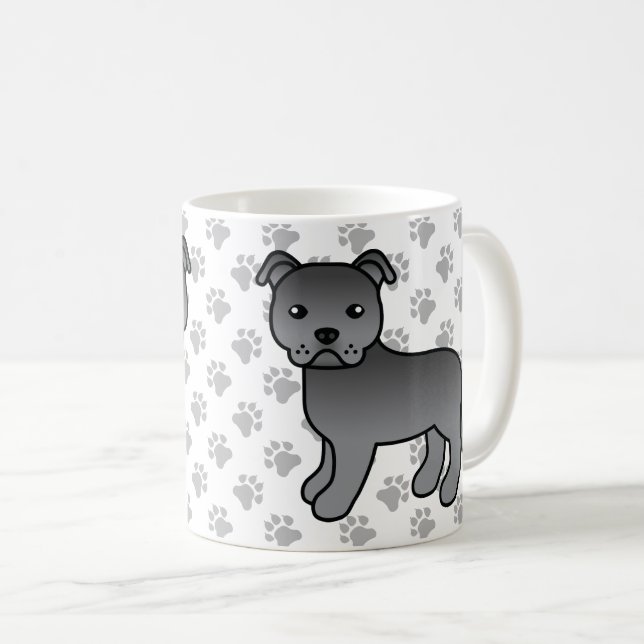 Blue Staffordshire Bull Terrier Cute Cartoon Dog Coffee Mug (Front Right)
