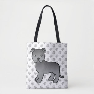Blue Staffordshire Bull Terrier Cute Cartoon Dog Tote Bag