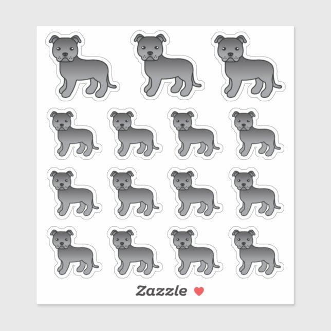 Blue Staffordshire Bull Terrier Cute Cartoon Dogs (Sheet)