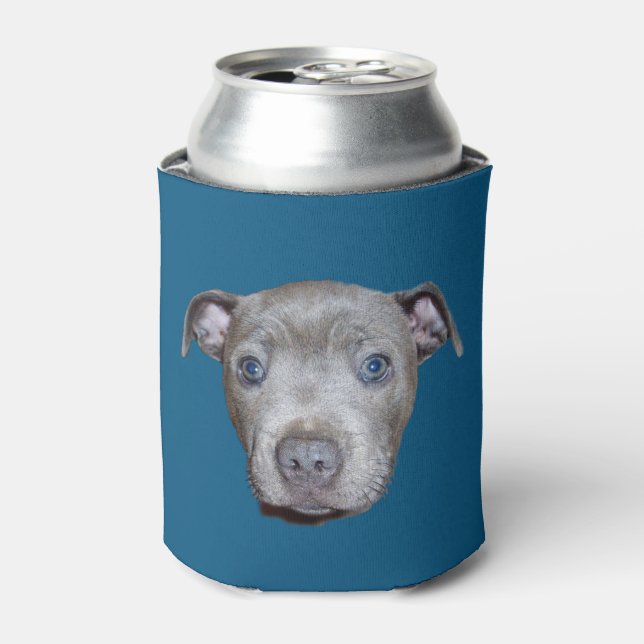 Blue Staffordshire Bull Terrier Face, Blue Can Cooler (Can Front)