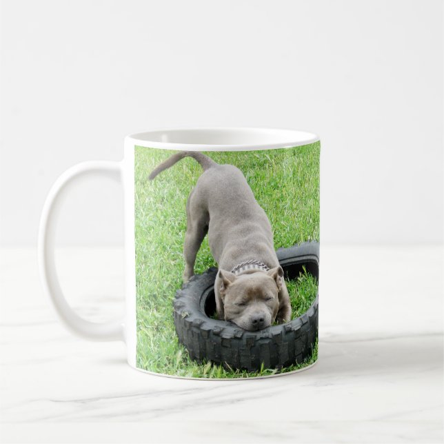 Blue Staffordshire Bull Terrier Play Time, Coffee Mug (Left)