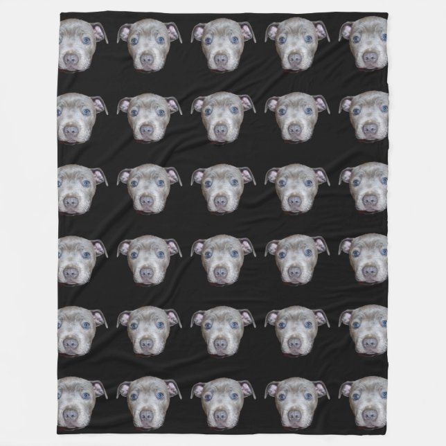 Blue Staffordshire Bull Terrier Puppy Face, Black Fleece Blanket (Front)
