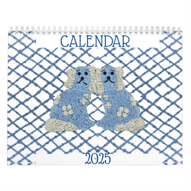 Blue Staffordshire Dogs Lattice Trellis    Calendar (Cover)