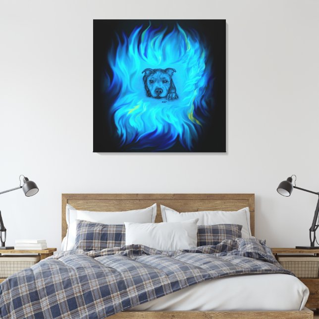 Blue Staffy Puppy Canvas Print (Insitu(Bedroom))