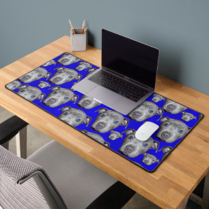 Blue Staffy Puppy Faces, Desk Mat