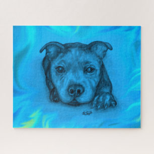 Blue Staffy Puppy Jigsaw Puzzle