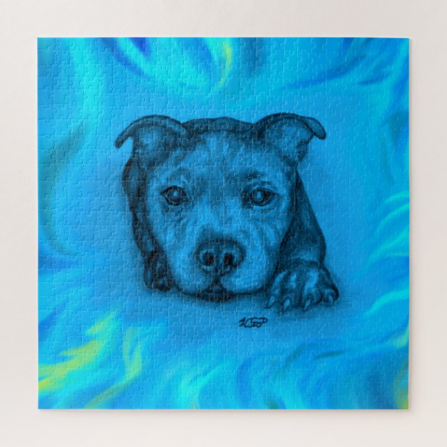 Blue Staffy Puppy Jigsaw Puzzle (Vertical)