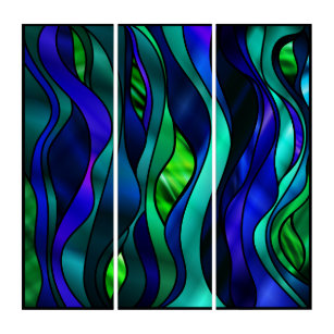 Blue Stained Glass Abstract Triptych
