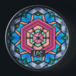 Blue Stained Glass Art Deco Vintage Couples Clock<br><div class="desc">Vintage style borrowed from the golden age of Art Deco,  with blue textured and stained glass surrounding a decorative central pink area. You can add a couple's initials / mongrams to complete this romantic design that's ideal for wedding or new home gifts.</div>