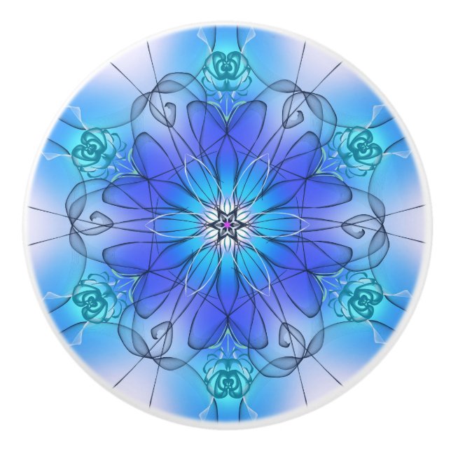 Blue Stained Glass Effect Flower Cabinet Pull (Front)