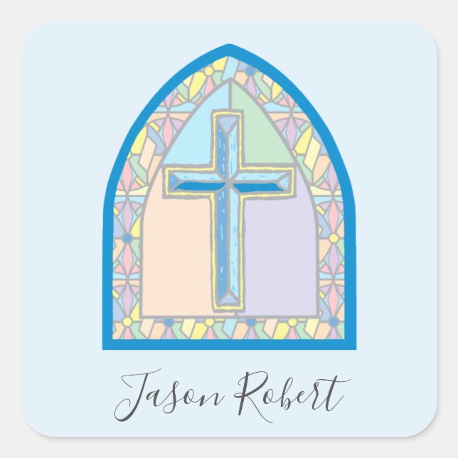 Blue Stained Glass First Communion Sticker (Front)