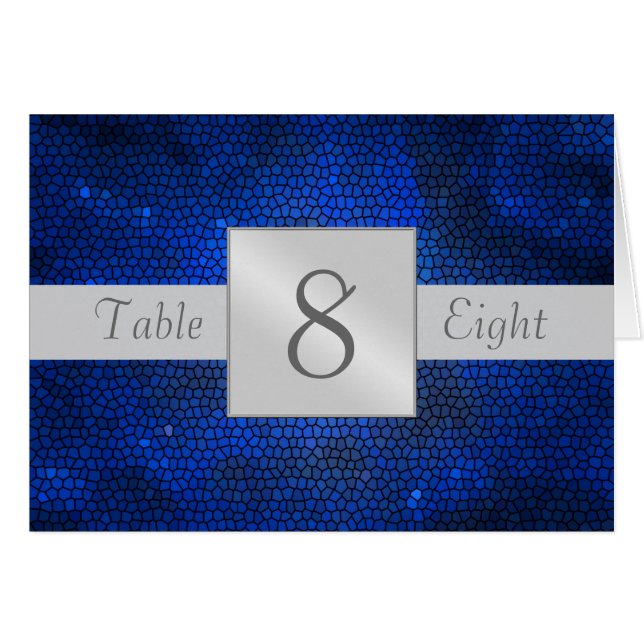 Blue Stained Glass Table Number Folded Card (Front Horizontal)