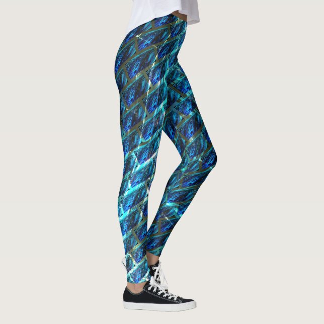 Blue stained grazed, grate or leaning brick effect leggings (Right)