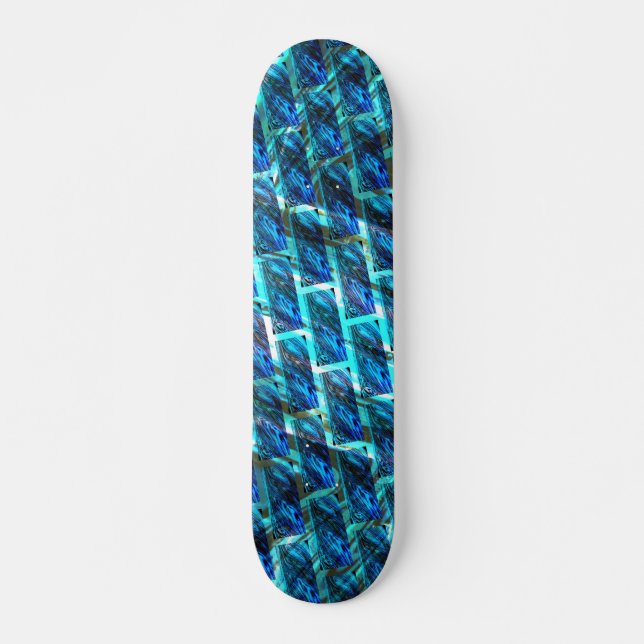 Blue stained grazed, grate or leaning brick effect skateboard (Front)
