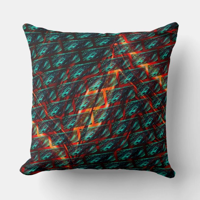 Blue stained scratch with fire colour grid or bric cushion (Front)