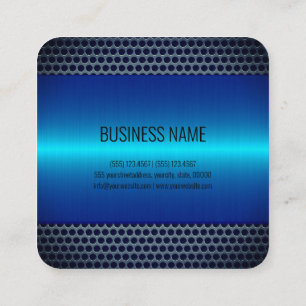 Blue Stainless Steel Metal Look Square Business Card