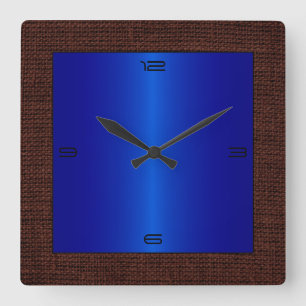 Blue Stainless Steel Modern Burlap Border Square Wall Clock