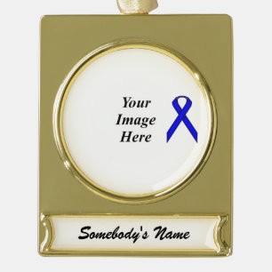 Blue Standard Ribbon Template by Kenneth Yoncich Gold Plated Banner Ornament