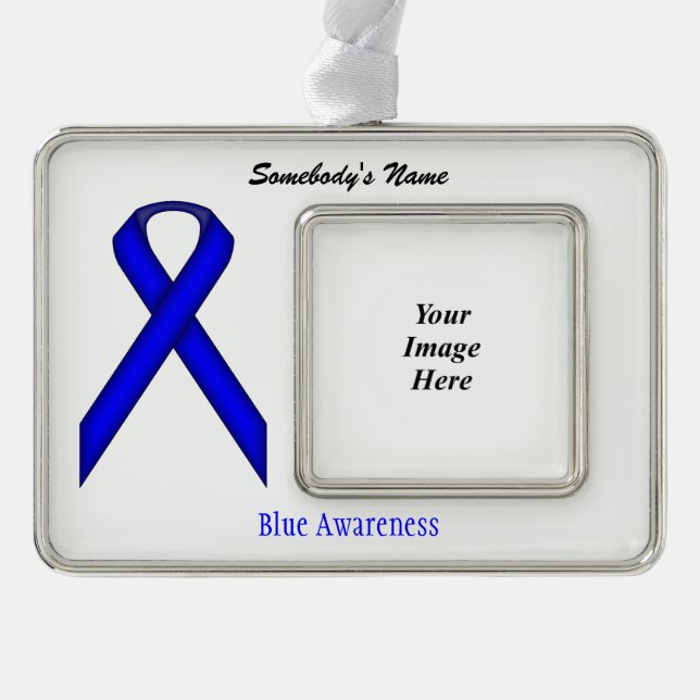 Blue Standard Ribbon Tmpl (H-O) by Kenneth Yoncich Silver Plated Framed Ornament (Front)