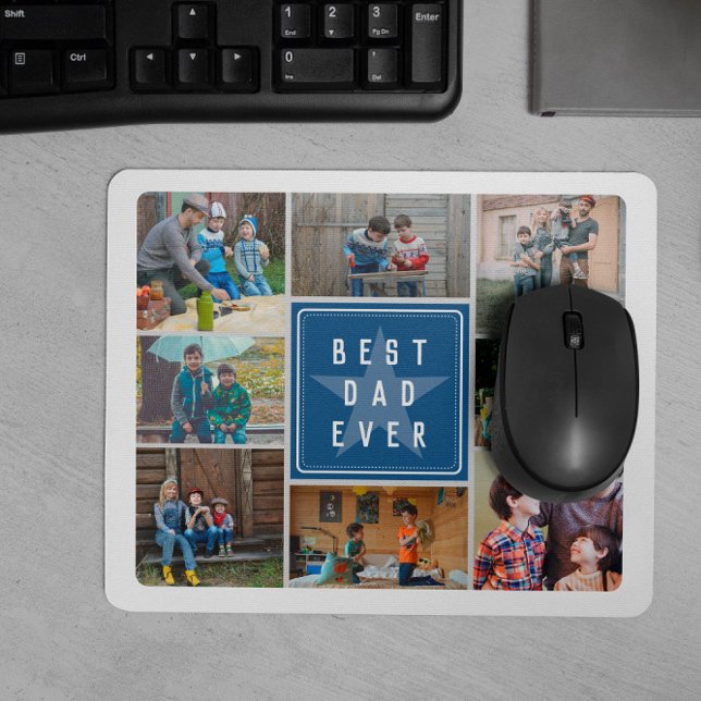 Blue Star Best Dad Ever Photo Collage Mouse Mat (Creator Uploaded)